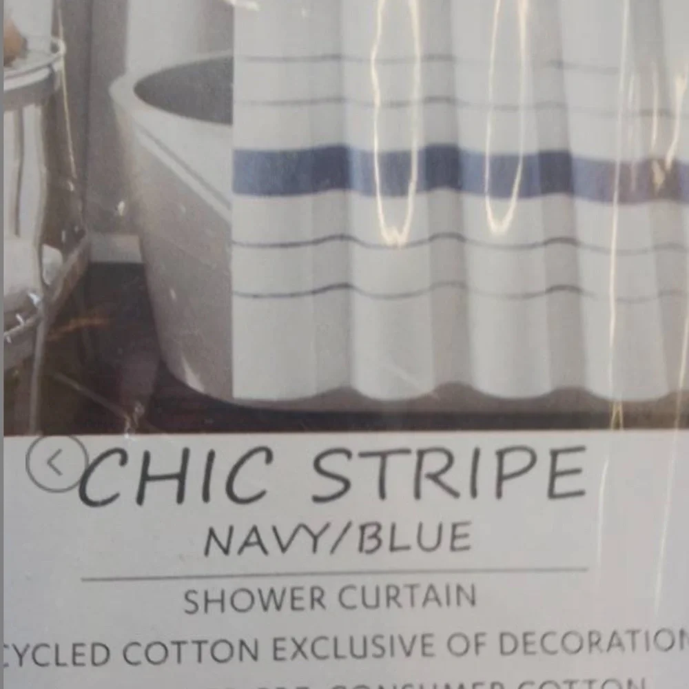 LUSH DECOR NWT chic stripe yarn dyed eco friendly recycled cotton shower curtain